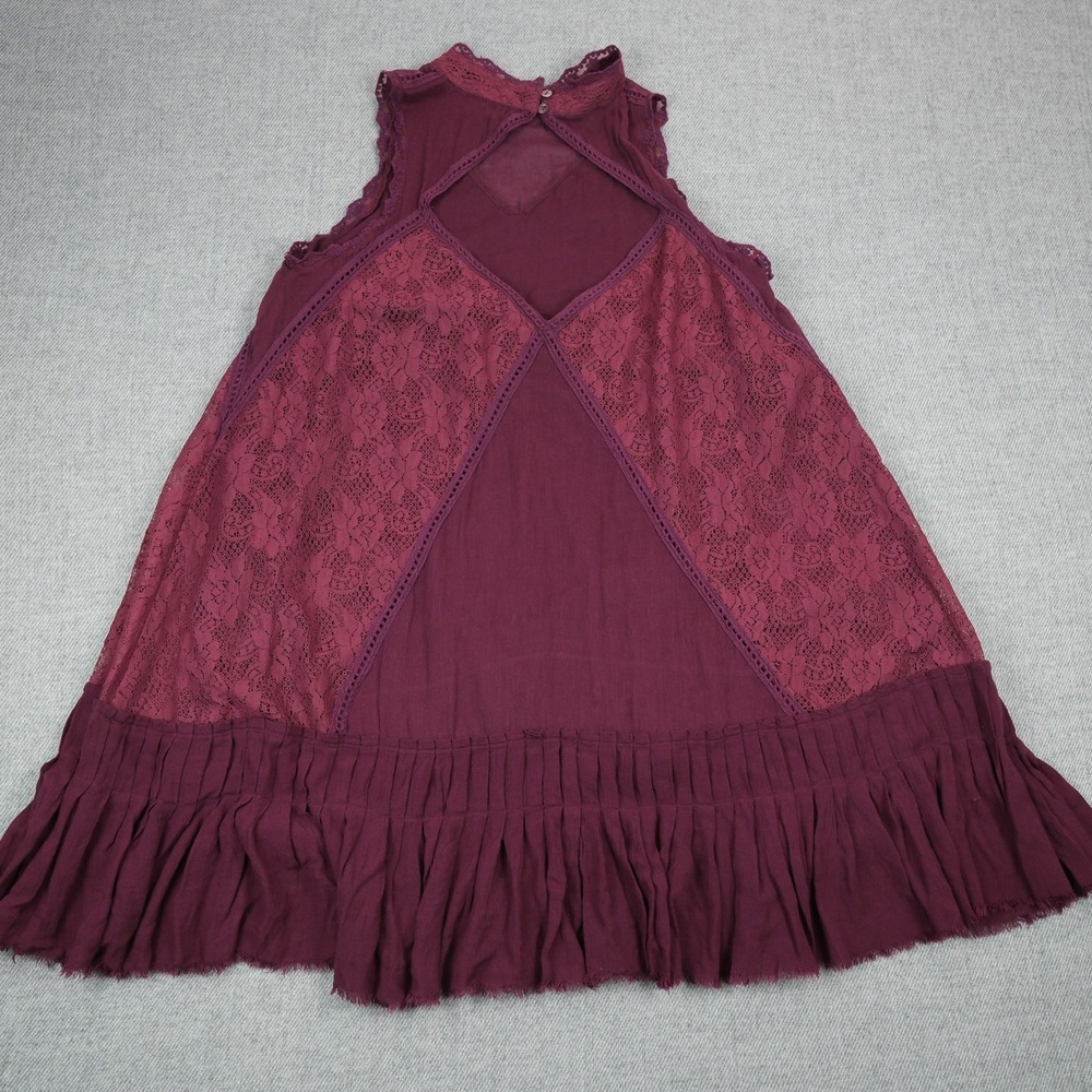 Free People Tunic Top Womens Lace Crochet Boho Ruffle Medium Burgundy India